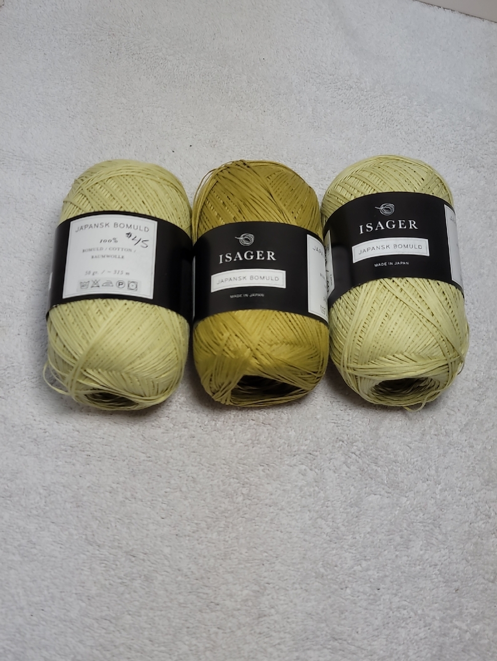 Isager Japansk Bomuld Cotton Yarn - Pale Yellow & Olive (3 Skeins)